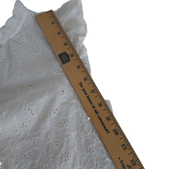 LOFT White Eyelet Lace Blouse Ruffled Sleeve M Cottagecore Boho Coastal Top - Picture 8 of 15